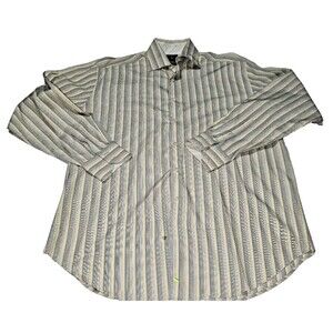 Tailorbyrd Dress Shirt Button Down Size XL Tan yellow striped Mens Long Sleeve